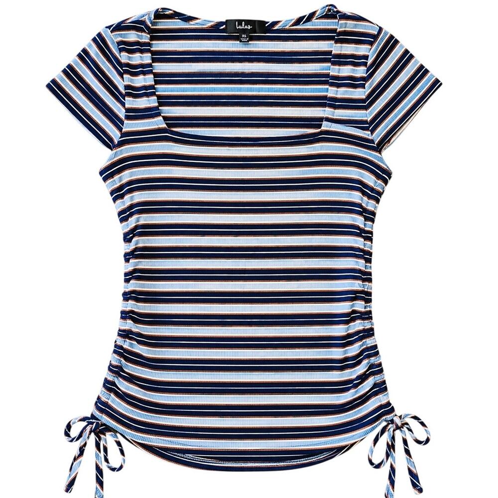 Lulus XL Striped Ribbed Tie Side Short Sleeve Top